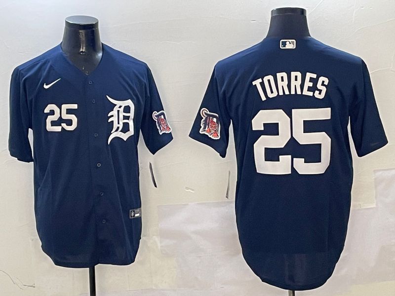 Men Detroit Tigers 25 Torres Drak Blue Game 2025 Nike MLB Jersey style 3127
